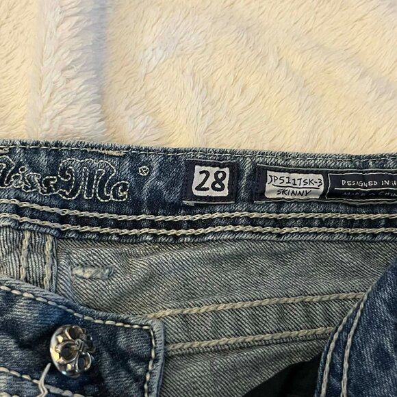 Miss Me Women's Skinny Jeans Blue Wash with Embellished Wing Design size 28 - Picture 7 of 7